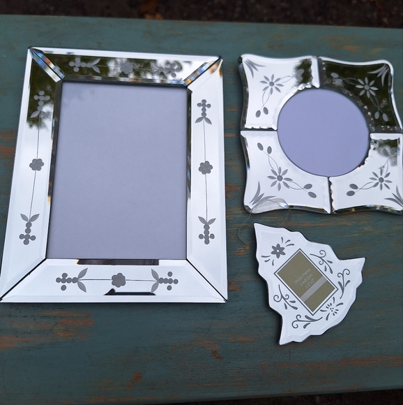 3 Mirror Frames Venetian Glass Beveled Edge Ornate Crystal Etched Flowers Tree - Picture 5 of 16